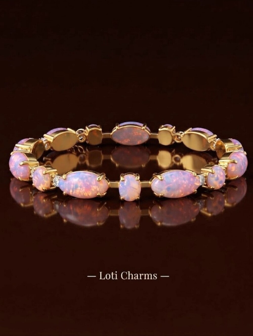 Pink Fire Opal Czech Glass In Classic Statement Tennis Gold Plated Bracelet